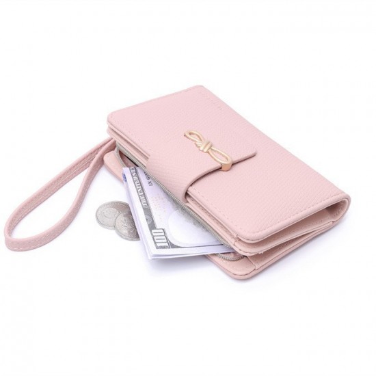 2025 solid color new wallet Women's medium-sized bag with a bow-knot, stylish, large capacity, small, fresh, and simple coin purse.