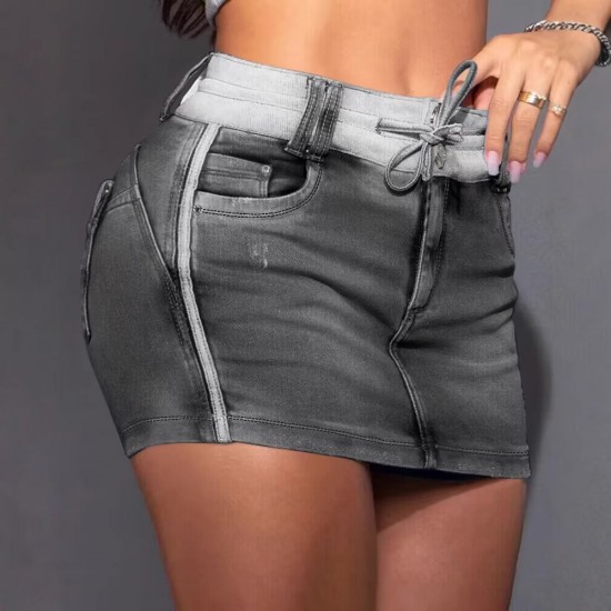 2025 new European and American style skirts, cross-border Amazon short contrasting drawstring hip skirts for women. 2025 new European and American style skirts, cross-border Amazon short contrasting drawstring hip skirts for women.