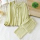 Women's pure cotton double-layer gauze pajamas, round neck, long sleeves, thin, loose-fitting, spring, summer, and autumn loungewear set.