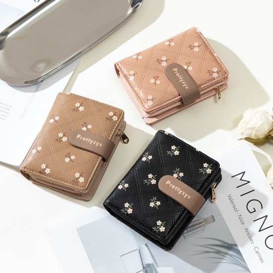 Lianbu new Korean style, simple short two-fold women's wallet Fashionable student-friendly printed foldable wallet with multiple card slots Lianbu new Korean style, simple short two-fold women's wallet Fashionable student-friendly printed foldable wallet with multiple card slots