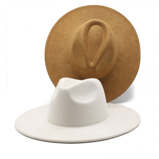 New European and American 9.5cm wide-brim suede topper, stylish and simple topper, heart-shaped wide-brim jazz hat New European and American 9.5cm wide-brim suede topper, stylish and simple topper, heart-shaped wide-brim jazz hat