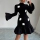 New Autumn and Winter 2025 Elegant Slim Fit Miniskirt: Fashionable Elegant Bell Sleeve, Floral Half-High Neck Spliced ​​Dress for Women