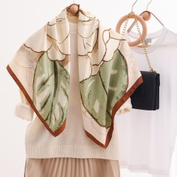 Spring/Summer new printed silk scarf, camellia 90s large square scarf, wholesale women's sunscreen silk scarf, scarf accessories