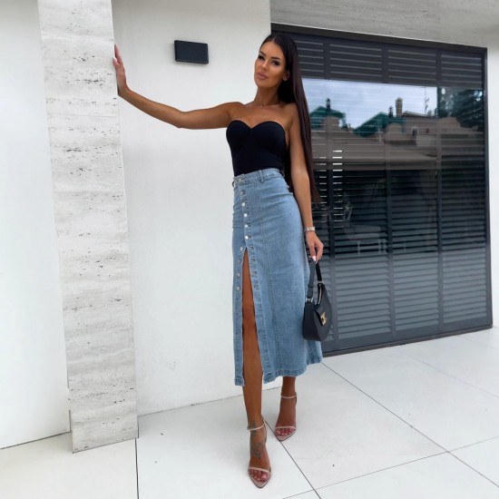 Amazon cross-border women's buttoned, irregularly slit, high-waisted, sexy, slim-fitting skirt, now in stock.