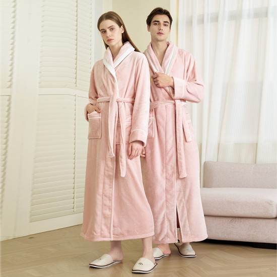 Autumn and winter double-sided velvet couple's robes, plus-size men's bathrobes, thickened and long women's bathrobes.
