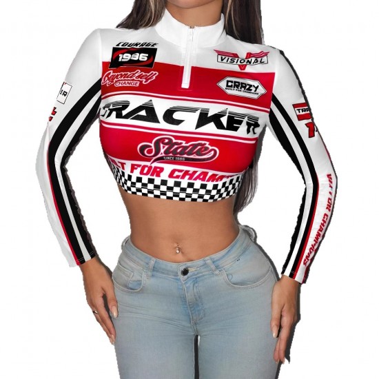 Motorcycle girl long-sleeved slim-fitting T-shirt top