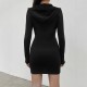 European and American Black, Elegant Commuter Lettering Long-Sleeved Bottoming Shirt with Zippered Hood and Niche Zippered Sweater Dress European and American Black, Elegant Commuter Lettering Long-Sleeved Bottoming Shirt with Zippered Hood and Niche Zippered Sweater Dress