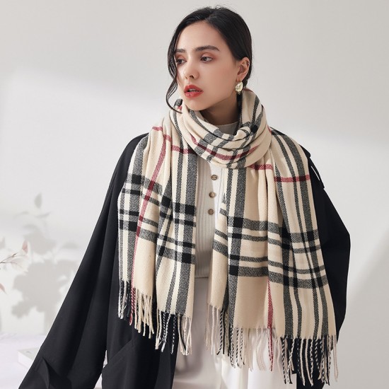 New autumn and winter warm shawls for women, Japanese and Korean sweet faux cashmere scarves, mid-length plaid scarves for wholesale.