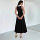 2025 summer new women's lapel, two-button chest, slim-fitting bow-tie sleeveless dress.