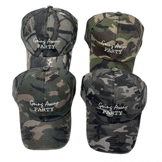 Cross-border PARTY lettered camouflage baseball caps, men's and women's streetwear caps, trendy outdoor hats, fashionable casual sun hats.