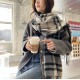 2025 mid-length thickened scarf, Korean-style sweet and warm faux cashmere scarf, plaid shawl for women, luxurious feel.