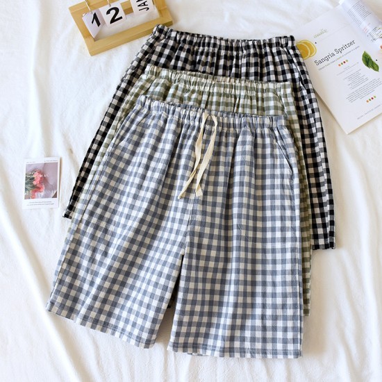 Couples' pure cotton washed cotton plaid shorts, men's and women's, soft, loose summer beach pants, large-size. Couples' pure cotton washed cotton plaid shorts, men's and women's, soft, loose summer beach pants, large-size.