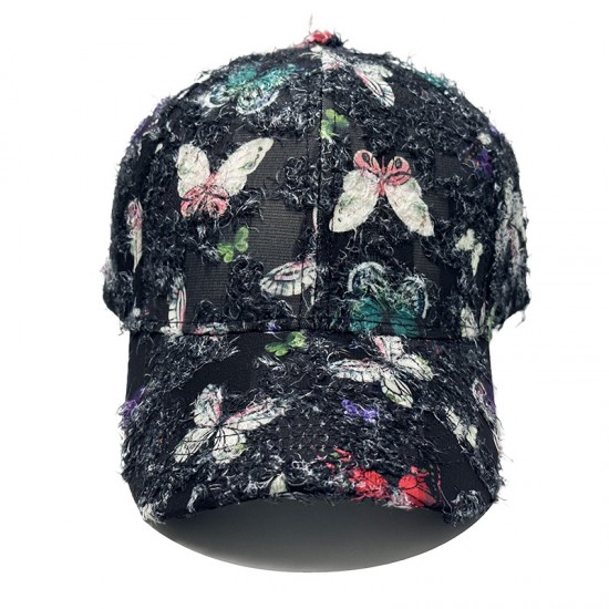 Ethnic-style hat for women, summer sun protection, perfect for travel and shopping, butterfly-printed hardtop baseball cap for women.