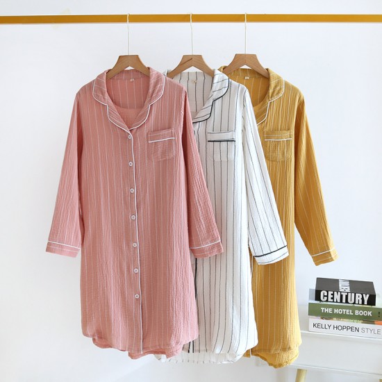 Wholesale new women's nightgown, cotton crepe bath skirt, double-layer gauze open-front long-sleeved loungewear, dropshipping. Wholesale new women's nightgown, cotton crepe bath skirt, double-layer gauze open-front long-sleeved loungewear, dropshipping.