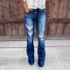 Factory direct sales: European and American cross-border Amazon independent platform new high-waisted ripped jeans for women Slightly flared casual pants