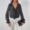 Fashionable ruffled polka dot V-neck shirt for women. 2025 Summer New French-Style, Age-Reducing Patchwork Top for Women