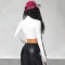 Motorcycle chick-inspired lettering print long-sleeved top. Sexy, slim-fitting, European and American streetwear zippered short T-shirt for women