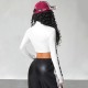Motorcycle chick-inspired lettering print long-sleeved top. Sexy, slim-fitting, European and American streetwear zippered short T-shirt for women