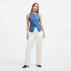 2025 summer new European and American cross-border trade sleeveless slim-fit denim vest for women, round-neck waistcoat