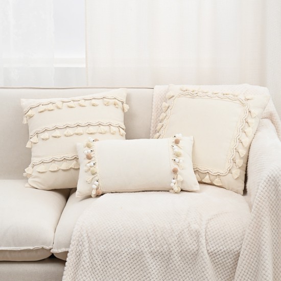 Bohemian vintage handmade tassel pillowcases, living room sofa lumbar support pillows, bed cushions, office lumbar support pillows