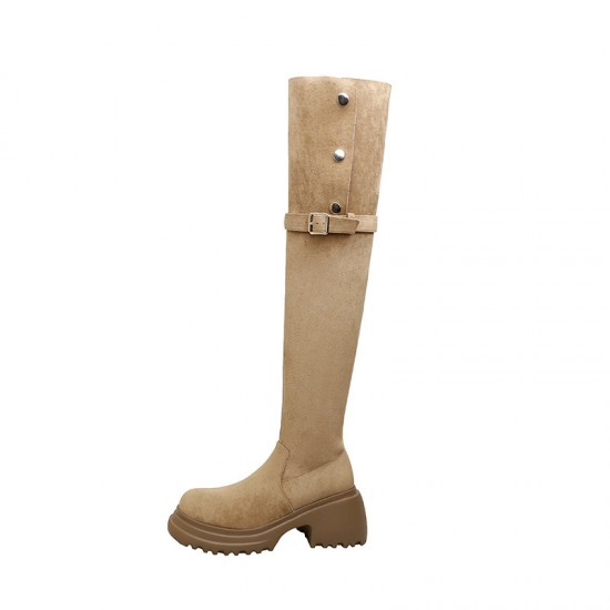 Petite women's elevated over-the-knee boots, Maillard autumn and winter new thick-soled, two-way folding boots. Petite women's elevated over-the-knee boots, Maillard autumn and winter new thick-soled, two-way folding boots.