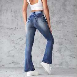 Amazon 2025 New European and American Embroidered High-Waisted Washed Fashion Flared Pants for Women