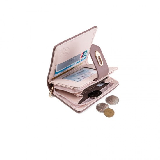 Prettyzys/Pretty's new simple zipper and buckle short women's wallet, contrasting color, large capacity wallet