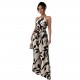 2025 Spring/Summer European and American style wide-leg trousers for women, fashionable printed waist-slimming halter-neck jumpsuit for women.
