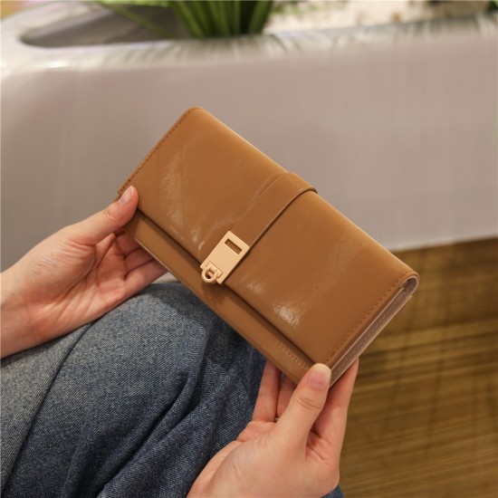 PRETTYZYS New Long Wallet for Women, Japanese and Korean Style Frosted Buckle and Folding Long Clutch and Card Holder PRETTYZYS New Long Wallet for Women, Japanese and Korean Style Frosted Buckle and Folding Long Clutch and Card Holder
