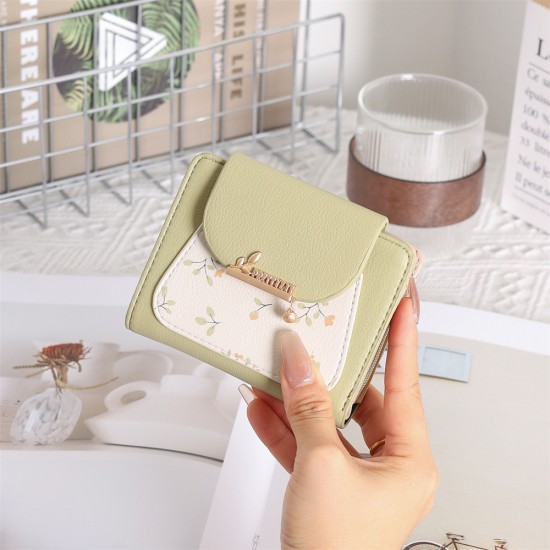 Cross-border foreign trade new short Korean-style PU leather small wallet, printed buckle foldable coin coin wallet. Zippered Student Coin and Card Holder Cross-border foreign trade new short Korean-style PU leather small wallet, printed buckle foldable coin coin wallet. Zippered Student Coin and Card Holder