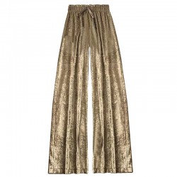 2025 spring new metallic elastic high-waisted, slim-fitting wide-leg straight-leg trousers.