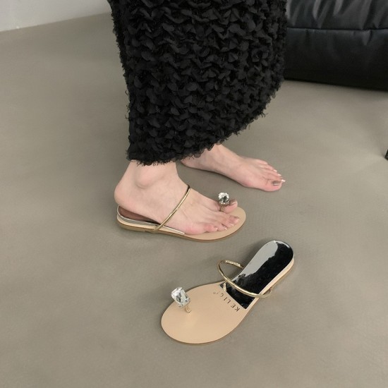 Wedge-heel pigeon egg rhinestone slip-on sandals, fairy shoes, 2025 new summer French outdoor sandals Wedge-heel pigeon egg rhinestone slip-on sandals, fairy shoes, 2025 new summer French outdoor sandals