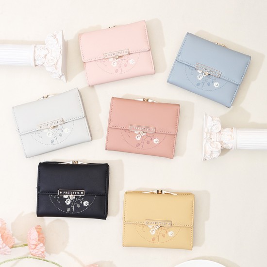 Hot Selling 2024 New Japanese and Korean Style Short Wallet, Small Fresh Tri-Folding Clip Bag for Women, Foldable Student Coin Purse