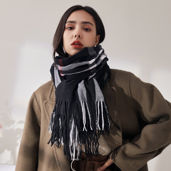 Plaid scarves for women, 2025 Fall/Winter imitation cashmere scarves, mid-length warm scarves, and shawls, sweet Japanese and Korean scarves wholesale Plaid scarves for women, 2025 Fall/Winter imitation cashmere scarves, mid-length warm scarves, and shawls, sweet Japanese and Korean scarves wholesale