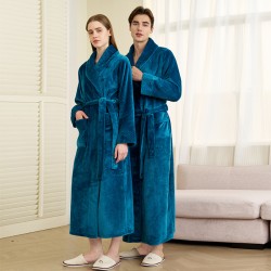 320g thickened flannel nightgown with back print for autumn and winter, men's, European-sized, long coral fleece bathrobe for women, luxurious feel.