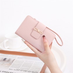 2025 solid color new wallet Women's medium-sized bag with a bow-knot, stylish, large capacity, small, fresh, and simple coin purse.