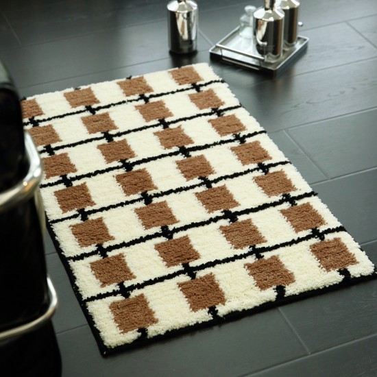 Checkerboard absorbent bathroom floor mats, non-slip bathroom entrance mats, and flocked bedroom entrance floor mats.