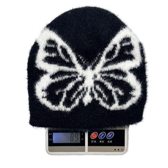 Women's Autumn/Winter New Style Butterfly Pattern Plush Jacquard Knitted Hat, European and American Trendy Warm Beanie with Large Head Circumference Women's Autumn/Winter New Style Butterfly Pattern Plush Jacquard Knitted Hat, European and American Trendy Warm Beanie with Large Head Circumference
