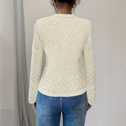 2025 summer European and American women's fashion, V-neck, 3D knitted jacquard, long-sleeved, fashionable, slim-fitting top, shirt, and jacket.