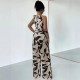 2025 Spring/Summer European and American style wide-leg trousers for women, fashionable printed waist-slimming halter-neck jumpsuit for women.