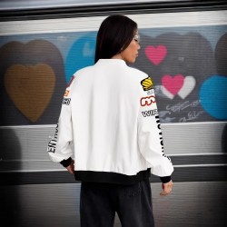 European and American women's autumn/winter 2025 new streetwear long-sleeved jacket with personalized lettering, zippered, stand-up collar.