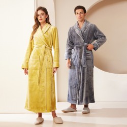 Autumn/Winter Comfortable Cotton Fleece Nightgown for Women, Thickened Coral Fleece Pajamas, Plus-Sized Bathrobe with Ankle Length