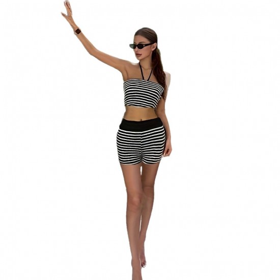 Bow-knot halter-neck short vests Wholesale women's slimming, sexy, versatile vest and skirt suits, two-piece set. Bow-knot halter-neck short vests Wholesale women's slimming, sexy, versatile vest and skirt suits, two-piece set.