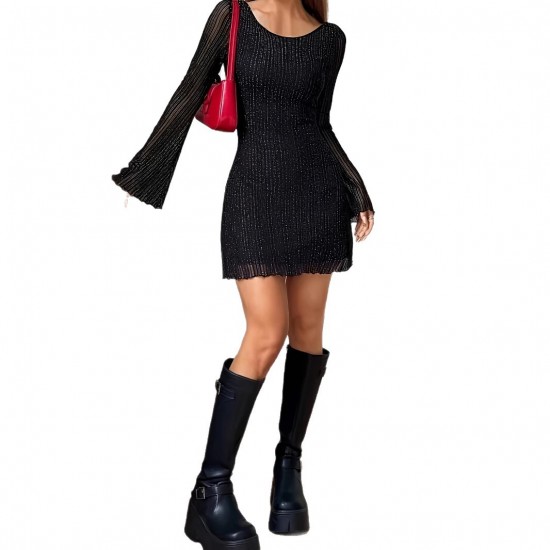 Sequined, long-sleeved, short skirt. Cross-border, European and American, elegant, slim-fitting, sexy, mesh, high-waisted, backless, waist-cinching dress. Sequined, long-sleeved, short skirt. Cross-border, European and American, elegant, slim-fitting, sexy, mesh, high-waisted, backless, waist-cinching dress.