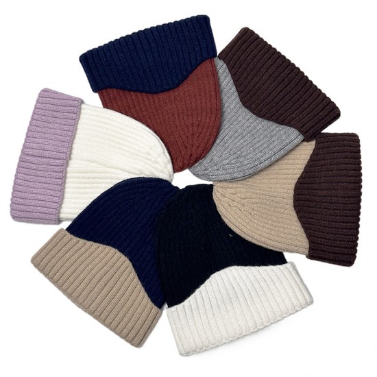 Winter colorblock earmuffs for women, cross-border brimless beanie, versatile and simple men's warm knitted hat, wholesale. Winter colorblock earmuffs for women, cross-border brimless beanie, versatile and simple men's warm knitted hat, wholesale.