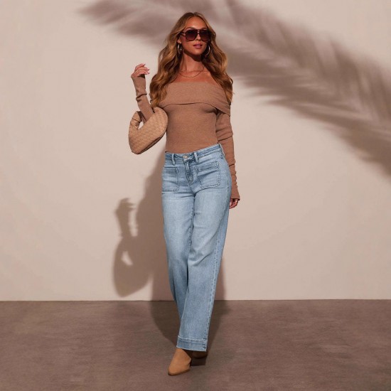 2025 spring new European and American high-waisted jeans for women, slimming, wide-leg, retro, elegant straight-leg pants.