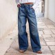 2025 spring new European and American cross-border mid-waisted wide-leg pleated loose jeans for women, street retro straight-leg pants