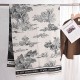 Retro, trendy, black and white jacquard landscape faux cashmere scarf, Japanese and Korean, autumn and winter women's office warm long shawl.