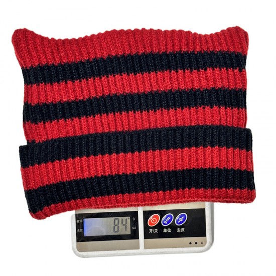 Cross-border new autumn and winter cat-ear knitted hat, Korean-style Instagram-style, cute and versatile striped cow-ear wool hat