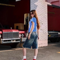 V-Neck Sportswear Short-Sleeved T-Shirt for Women, 2025 Spring/Summer New American-Style Lettering Loose-Fit, Slimming Printed Top for Women